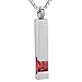 EternityMemory Inlay Multi-Colored Square Crystal Bar Cremation Urn Necklace Holder for Ashes - Engravable (Red Stone)