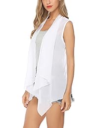 Aibrou Women's 3 4 Sleeves Lightweight Chiffon Kimono Cardigan Solid Beach Cover up Blouse