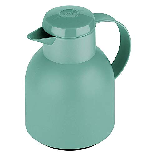 Emsa Samba F40102 Insulated Jug, 1 Litre, Plastic, Quick Press Closure, 100% Leak-Proof, 12 Hours Hot, 24 Hours Cold, Powder Green