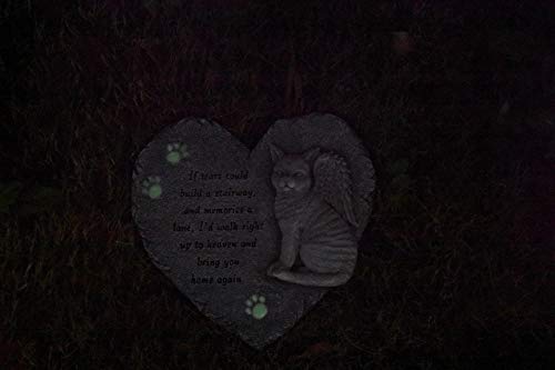 G-mart Garden Cat Memorial Painted Polystone :Love Heart Shape Stepping Stone and Wall Plaque, The Paws Glow in The Dark - 12”W x 1”D x 12”H - Thumbnail 4