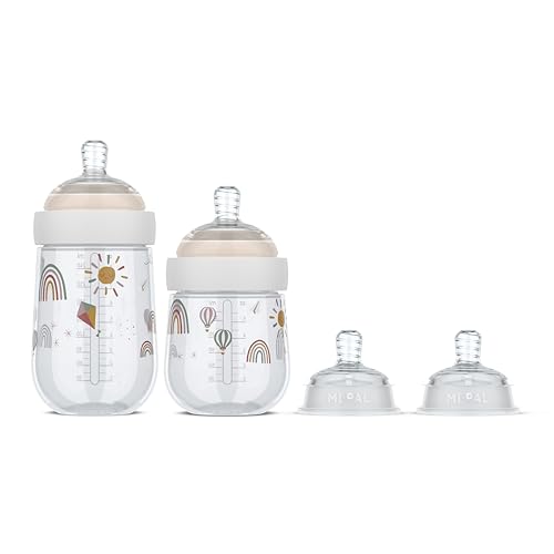 Mepal - Starterset Baby Bottles Mio - 3-piece - Anti-Colic Baby Bottles - Spiral Design Prevents Blocked Teat - Medical Grade Silicone - 165 + 240 ml - Sunshine & Rainbow
