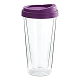 GoClear Grape Double Walled Glass Tumbler with Silicone Lid and Tea Strainer, 14.5 Ounce