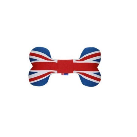 PetLondon British London Union Jack Bone 8', Canvas Plush Dog And Puppy Toy, Canvas Bone With Squeaker, Cute Fun Royal Queen Union Jack Dog Interactive Toy