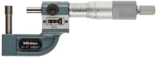 31KPDVCrdtL Mitutoyo 295-313 Tube Micrometer, Mechanical Counter Model, Ratchet Stop, 0-1" Range, 0.0001" Graduation, +/-0.00015" Accuracy, 4.8mm Dia. Spherical Tip