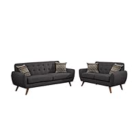 Poundex F6913 Bobkona Sonya Linen-Like 2 Piece Sofa and Loveseat Set, Ash Black