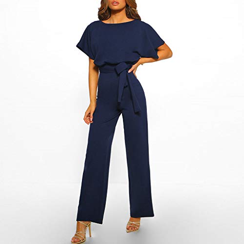 image for ZQISHMAO Women Elegant Playsuit Summer Short Sleeves Party Wide Leg Ju