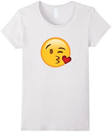 Womens Kiss Face Heart Emoji T Shirt Medium White