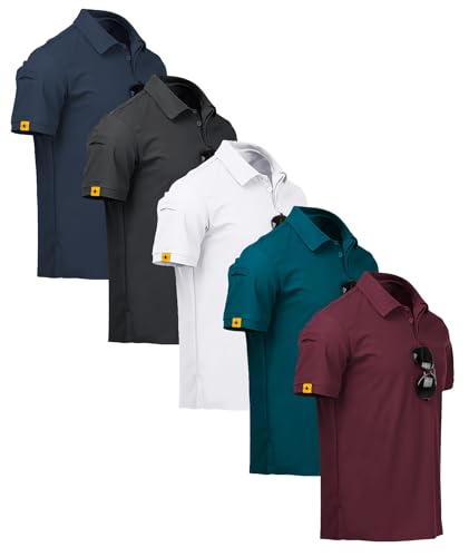 ZITY 5 Pack Men's Polo Shirts Short Sleeve Quick Dry Breathable Men's Polo Shirt Summer Sports Shirt Regular Fit Golf Polos for