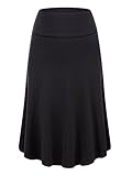KIRA Womens Fold Over Waist Knee Length A-Line Flared Midi Skirt