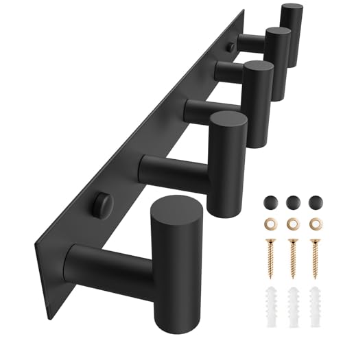 VAEHOLD Black Hat and Coat Wall Mount Rack 5 Hooks for Robes,