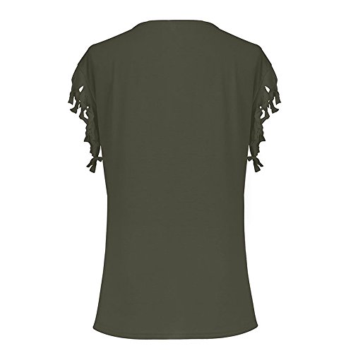 Clearance!!! Women Sexy Tassel Short Sleeve Top Summer Loose Blouse Shirt (L2, Army Green)