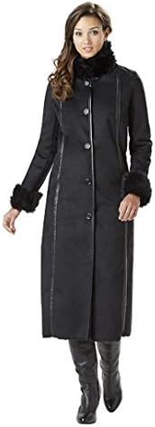Outdoor Spirit Full-Length Plus Size Fleece-Lined Coat with Fur-Look Trim (2 XL, Black)