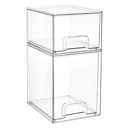 Vtopmart Boxen Aufbewahrung mit 2 Schubladen, Clear Schminktisch Organizer, Anti-Rutsch Organizer Schublade Benutzt für Badezimmer, Schminktisch, Schr