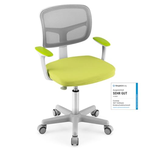 COSTWAY Schreibtischstuhl Kinder 360° drehbar, Sitzhöhe 40-54 cm (Grün)
