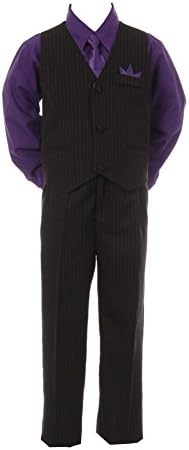 Shanil Baby Boys Purple Shirt Necktie Black Pinstripe Pants Vest 4 Pc Suit 18M