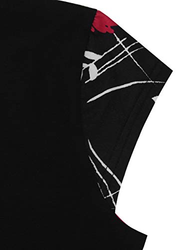 Lotusmile Elegant Dresses, Womens Casual Dress A Line Cap Sleeve V Neck (Black Red, Small)