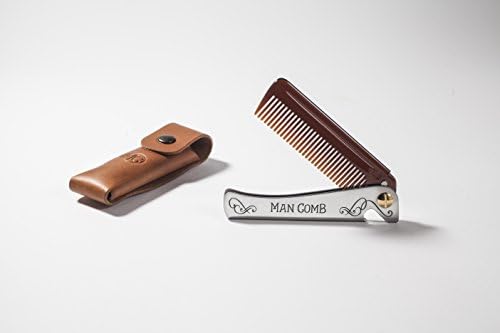 DAFT 'Original' Man Comb with Italian Leather Case, Folding Metal Pocket Comb For Men, Bearded Man Comb With Handle, The Ultimate Tool for your Hair, Beard and Beer.