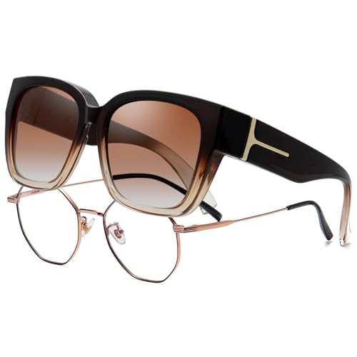 KANASTAL Plus Size Over Sunglasses Men and Women Square Polarised Over Glasses Sunglasses for Glasses Wearers UV400 Sun Protection Over Sunglasses Fit Over Sunglasses