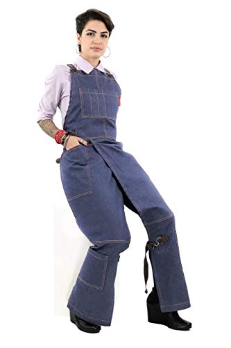 Pottery Blue Apron – Full Coverage Cross-Back, Durable Denim, Leather Reinforcement and Overlapping Split-Leg – Adjustable for Men and Women – Pro Pottery Artist, Mechanic, Tattoo Aprons