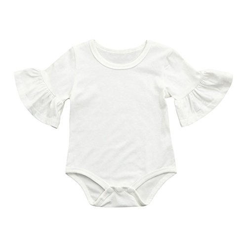 0-24 Months Newborn Infant Baby Girls Romper, Ruffles Bell Sleeve Solid Jumpsuit Playsuit Sleepwear Clothes Outfits (White, 18-24 Months)