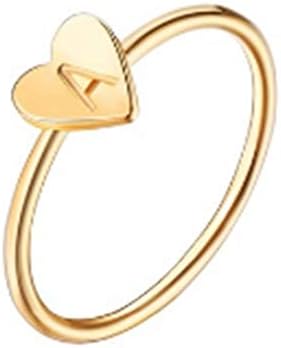 Febelle Women Bohemian Heart Shape 24 Letters DIY Finger Ring Eternity Ring Gold Simple Romantic