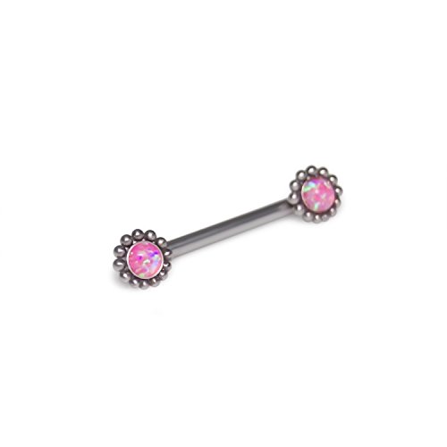 Surgical Steel Nipple Barbell Earring, Nipple Shield Barbell Ring Bar, Externally Threaded Nipplering Barbell, Nipple Ring Piercing Women 14g, Straight Bar with Opal