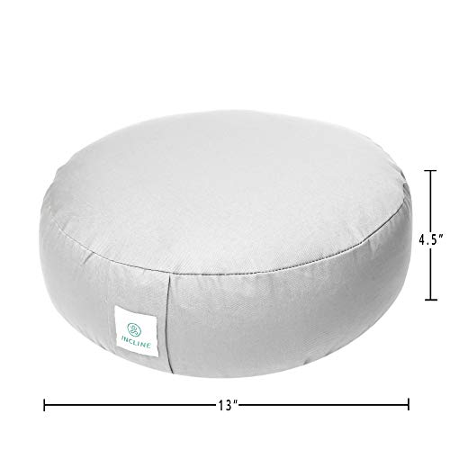 Incline Fit Zafu Yoga Meditation Cushion with Zipper, Round Meditation Pillow Bolster Filled with Buckwheat Hulls with Machine Washable Cotton Cover and Carry Handle, Round, Elephant Gray