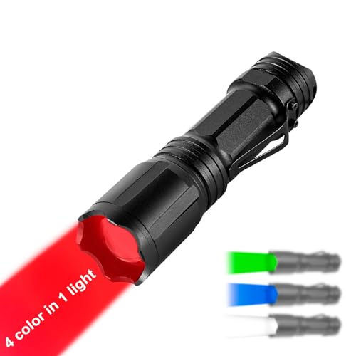 LUMENSHOOTER Verbesserte zoombare rote Taschenlampe, 4 Farben in 1