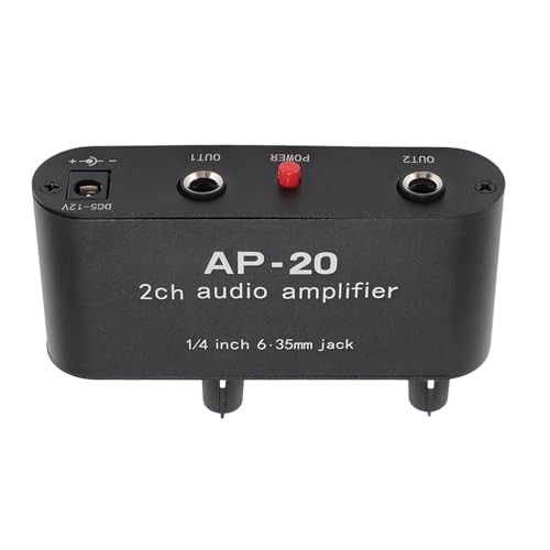 Luocute Stereo Amplifier, 2 Channel Sound Amplifier Balanced 1/4 Inch 6.35mm Gain Independent Adjustment, Sound Audio Stereo Receiver Preamplifier Durable Design for Applicable Equipment