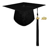 GraduationMall Shiny Adult Graduation Cap with 2019 Tassel for High School and Bachelor Black