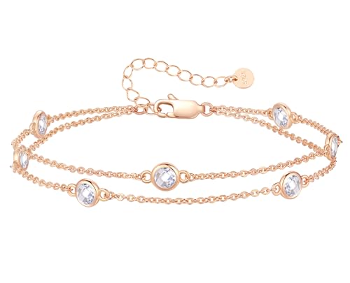 31KSZ1SnLYL Louisa Secret Armband Silber 925 Damen Mit Zirkonia Armband Doppelt Kette Verstellbar Armkette Valentinstag Muttertag Geburtstags Weihnachten Geschenk Für Sie Frauen Freundin (Roségold-04-Apr)