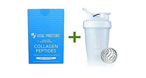 Vital Proteins, Grass Fed Pasture Raised, Collagen Peptides, Unflavored, 20 Individual Packets (10 g) ,+ Shaker Bottle assorted colors 20 oz