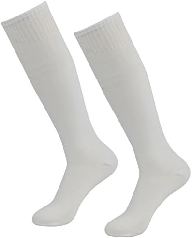 Mens Football Socks, RTZAT Unisex Women's Boys' Long Knee High Team Sports Soccer Socks 2 Pairs, White