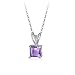 Amazon Collection Sterling Silver 6mm Square shape-Cut Amethyst Pendant Necklace, 18