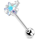 Zynova 14G Rhinestone Star Tongue Rings for Women 316L Surgical Steel Blue Stars Straight Bar Tongue Studs Barbell Sparkling Tongue Piercing Jewelry
