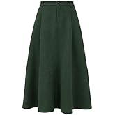 HERBATOMIA Women's Midi Faux Suede Skirt Flared Elastic High Waisted A-Line Winter Long Skirts for Women with Pockets