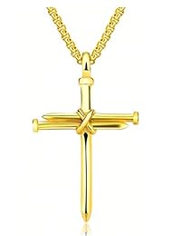 Rystinworks 3 Nail Cross Necklaces Gold Silver Black 24 inch chain