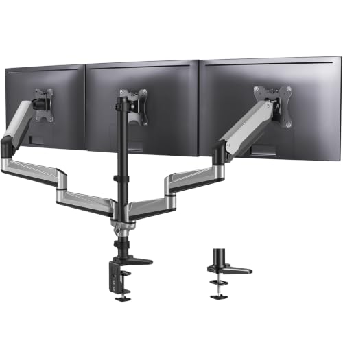 HUANUO Monitor Halterung 3 Monitore für 17-32 Zoll Bildschirme, Bildschirmhalterung 3 Monitore Höhenverstellbar, Monitorarm, Tragen Sie 8 kg pro Arm G