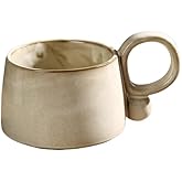 Retro Glazed Coffee Mug (with Stainless Steel Stirring Spoon), Ceramic Coffee Mug, Home Latte Cup, Office Mugs (5.5*3.5*2.7in, 300ML). Suitable for: bars, restaurants, leisure, etc. (Off White)