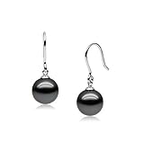 8MM Sterling Silver High Luster Grey Synthetic Pearl Drop Earrings