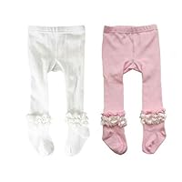 Yenzat Baby Girls Tights Toddler Pantyhose Seamless Cable Knit Cotton stocking 2 Pairs 12-24 Months White and Pink