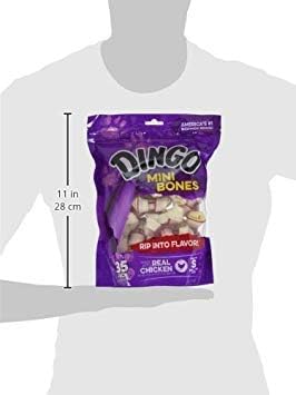 DINGO 95014 MINI BONES, RAWHIDE FOR SMALL/TOY DOGS, RED,14-COUNT