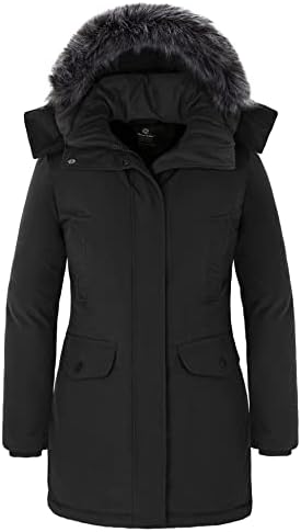 1 Madison Ladies' Water Resistant Long Parka with Faux Fur Hood (M