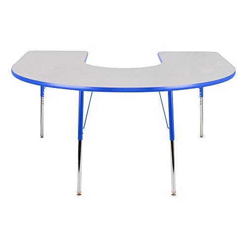 Horseshoe Adjustable Height School Classroom Activity Table - Gray Nebula Top/Blue Edge
