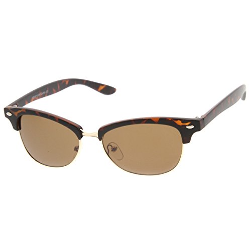 zeroUV - Classic Oval Shaped Semi-Rimless Half Frame Horn Rimmed Sunglasses (Black-Silver Brown)