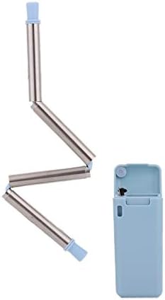 Reusable Metal Folding Collapsible Drinking Straw Portable with Cleaning Brush | Ideal for Travel, Camping, Hiking | Eco-Friendly, Easy Clean | Storage Box (Blue)