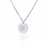 AOLO Letter Charm Pendant Necklace Disc Initial K Necklace