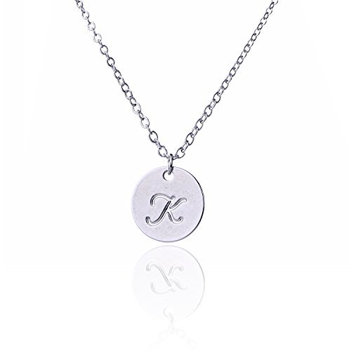 AOLO Letter Charm Pendant Necklace Disc Initial K Necklace