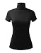 ALL FOR YOU Women Short Sleeve Lightweight Jersey Turtleneck Top Black Small