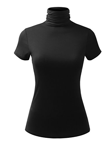 ALL FOR YOU Women Short Sleeve Lightweight Jersey Turtleneck Top Black Small